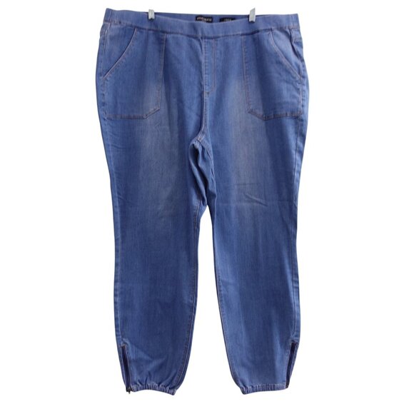 LN Susan Graver Jeans Jogger Pull On Pants Sz 24W Blue Tapered Medium Denim - Picture 1 of 9
